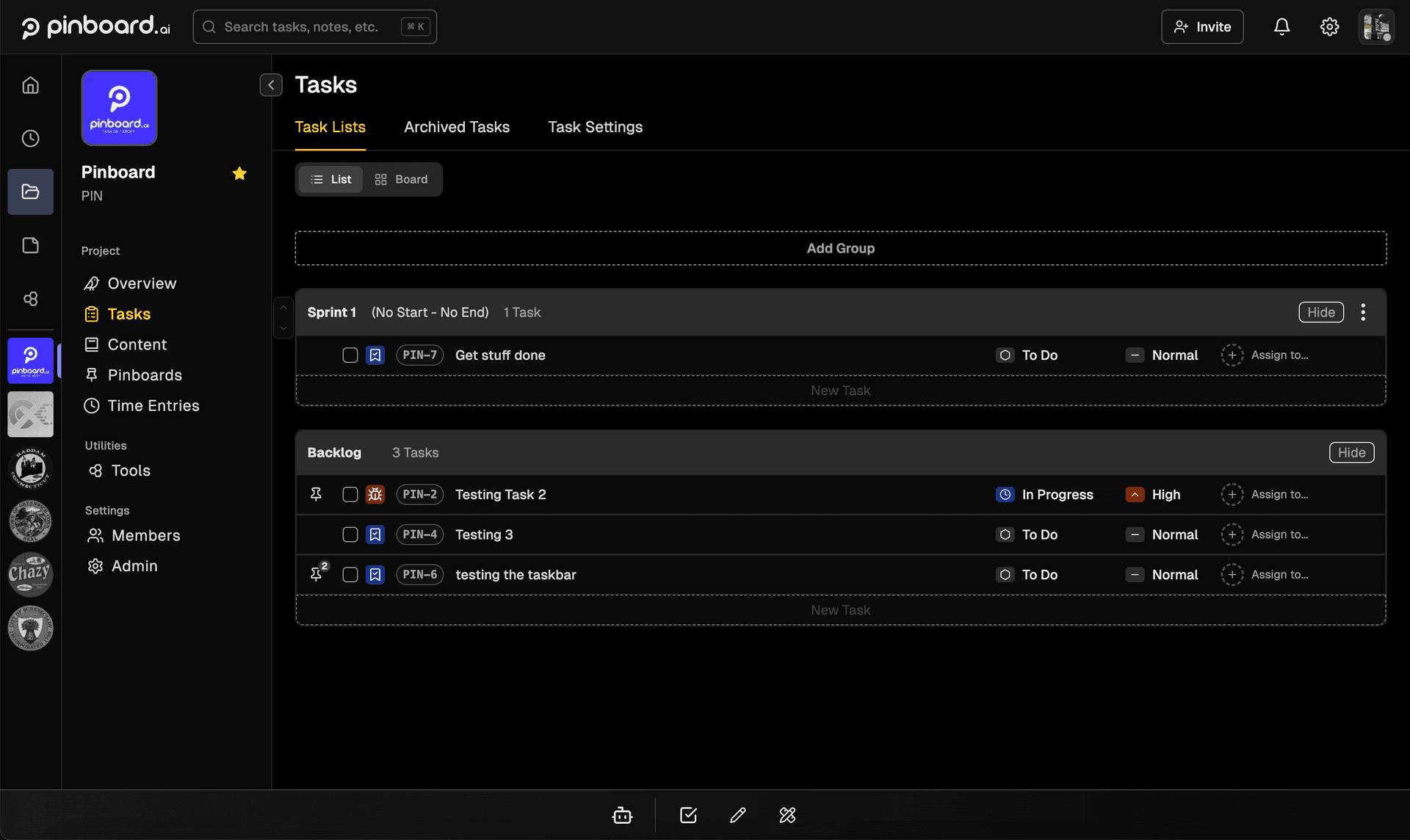 Pinboard AI - Task Management Interface